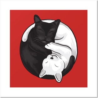 Ying Yang Black and White Cat Graphic Posters and Art